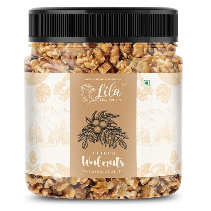 LILA DRY FRUITS 100% Natural Raw Walnut Kernels 8pcs 1kg (2 x 500gms) Jar Pack | Premium Akrot Giri | High in Protein & Iron | Low Calorie Nut | Dry Fruit
