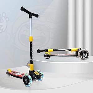 Kidsmate Speedy Kick Scooter for Kids (ISI Certified) with LED Wheel Lights, Height Adjustable Handlebar & Foldable Design & Rear Brakes for Kids of Age 3+ Years (Max User Weight Upto 40 kg) Black