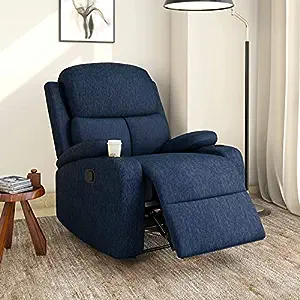 ‘@home by Nilkamal Matt 1 Seater Fabric Manual Recliner with Cup Holder (Blue)