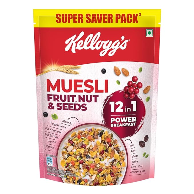 Kellogg’s Muesli Fruit Nut & Seeds 750g | 12-in-1 Power Breakfast | India’s No. 1 Muesli | Multigrain Breakfast Cereal