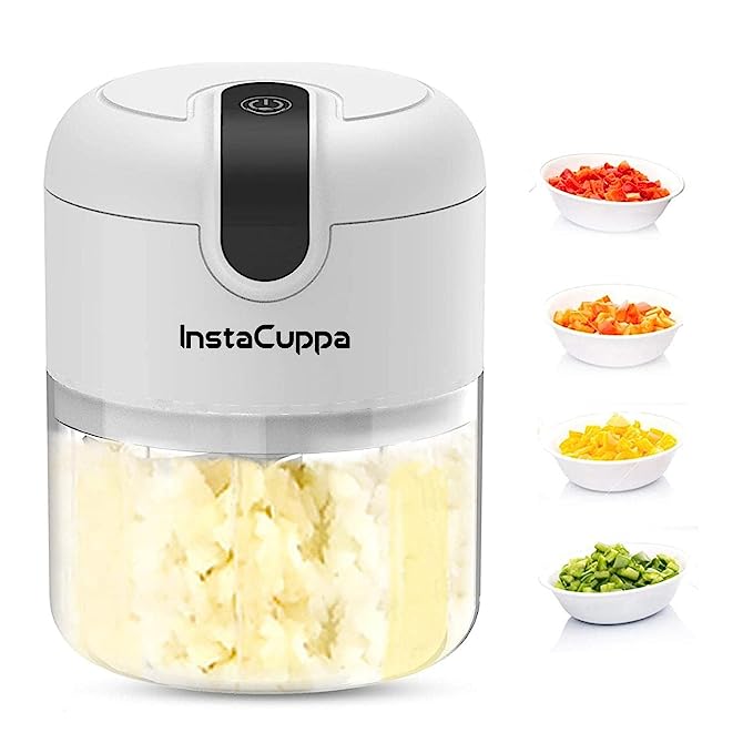 InstaCuppa Rechargeable Mini Electric Chopper – Stainless Steel Blades, One Touch Operation