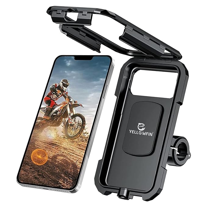 YELLOWFIN Fully Waterproof Handlebar Mobile Phone Mount Holder with 360° Rotation for Motorcycle