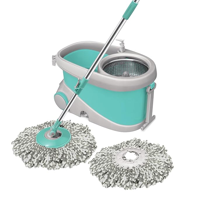 Spotzero by Milton Prime Spin Mop with Big Wheels and Stainless Steel Wringer, Bucket Floor Cleaning and Mopping