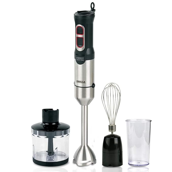 INALSA Hand Blender 1000 Watts with Chopper, Whisker| Variable Speed & Turbo Speed Function|100% Copper Motor