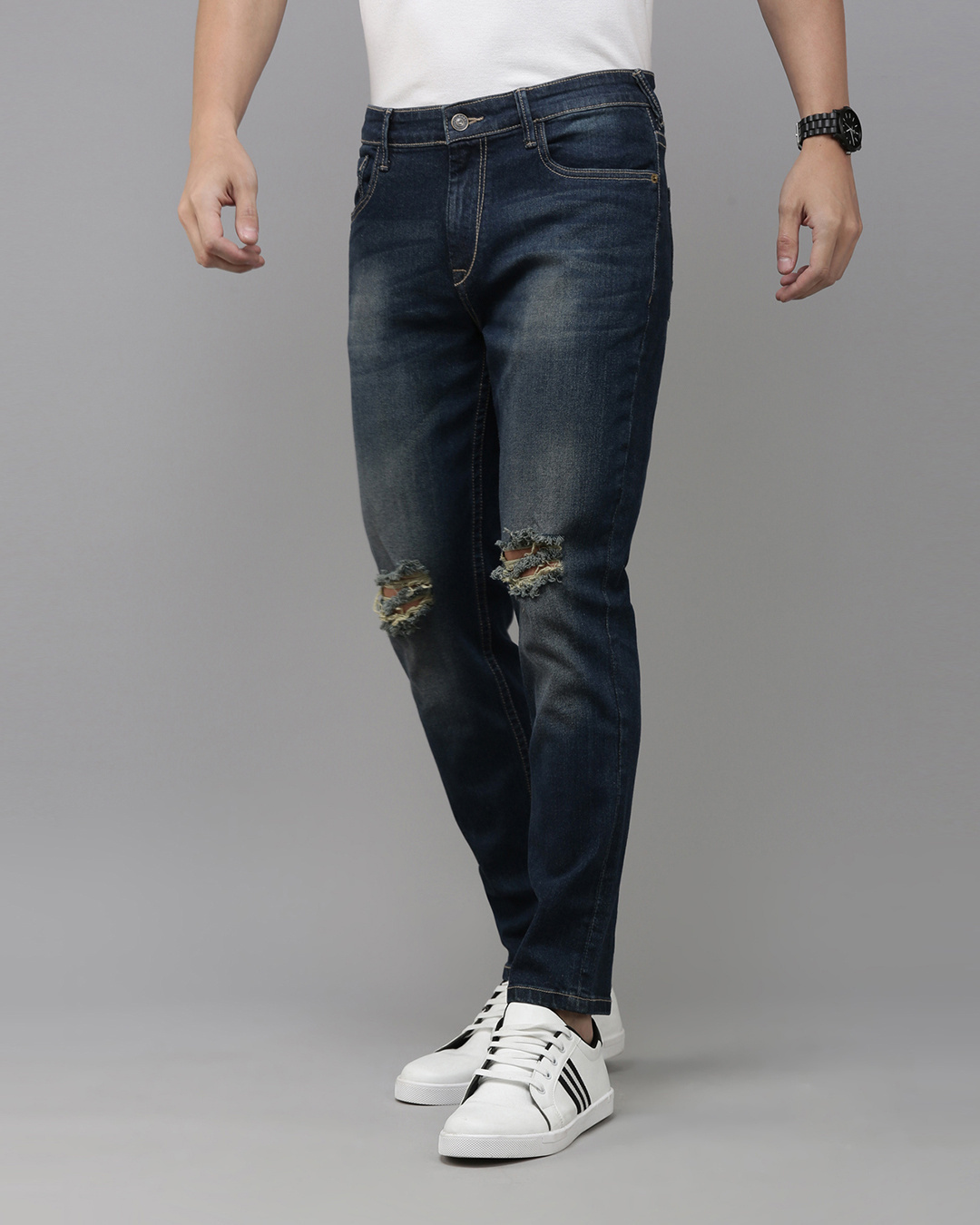 Men’s Blue Washed Distressed Slim Fit Jeans