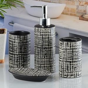 Modern Bath Set with Liquid handwash Soap Dispenser and Toothbrush Holder,