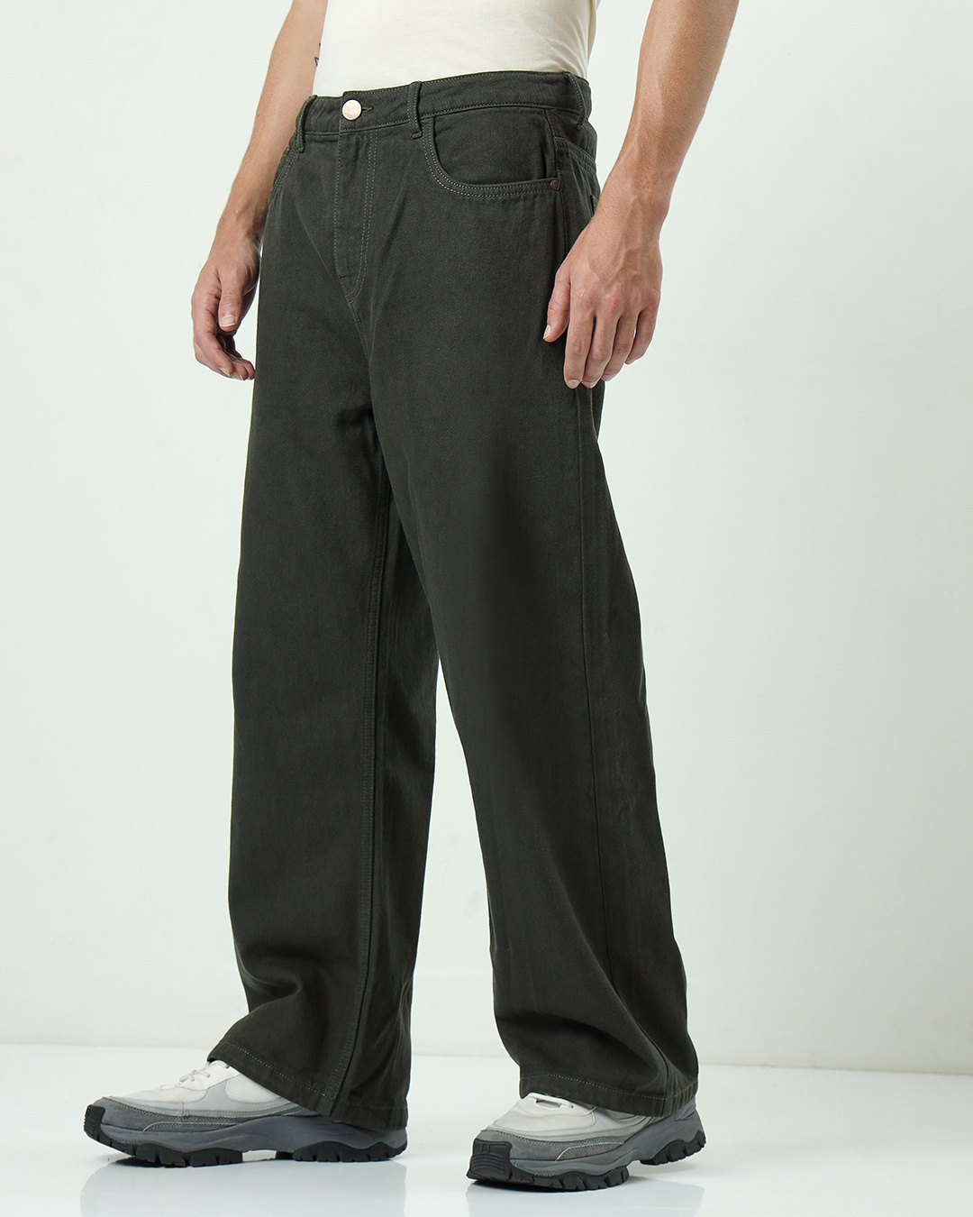 Men’s Olive Baggy Straight Fit Jeans