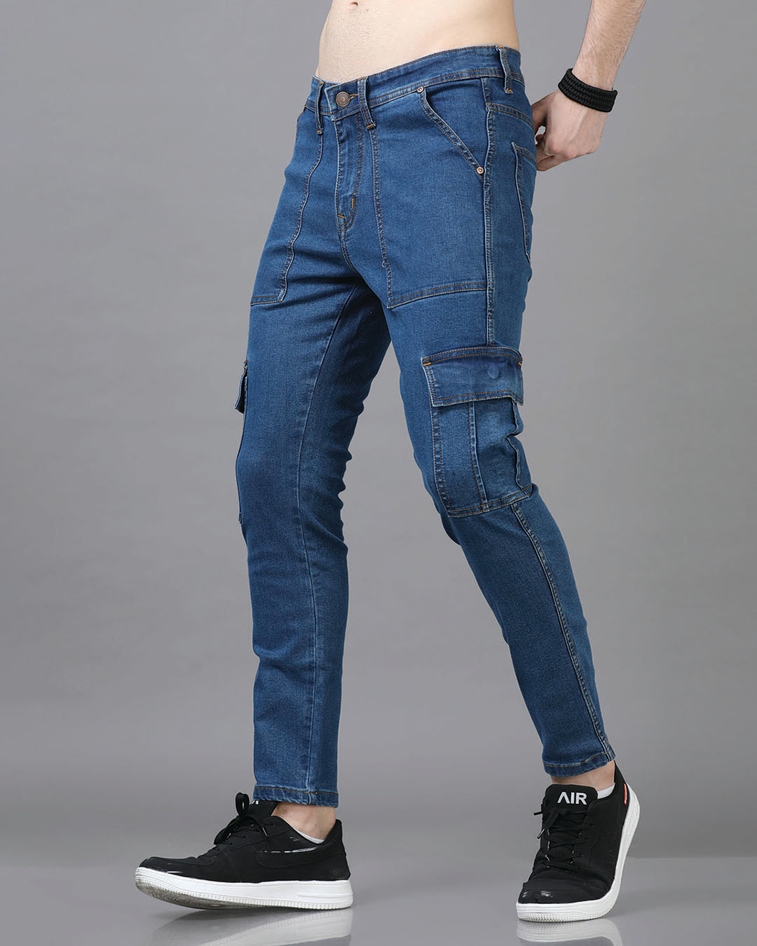 Men’s Mid Blue Slim Fit Cargo Jeans