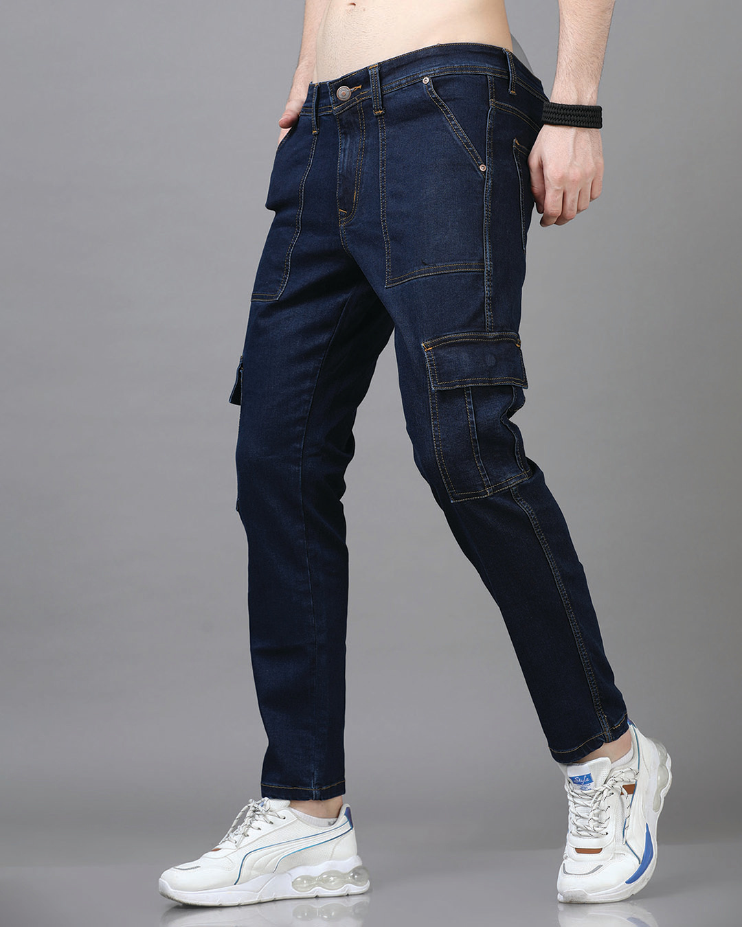 Men’s Stone Blue Slim Fit Cargo Jeans