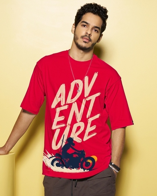 Men’s Red Moon Rider Graphic Printed Oversized T-shirt