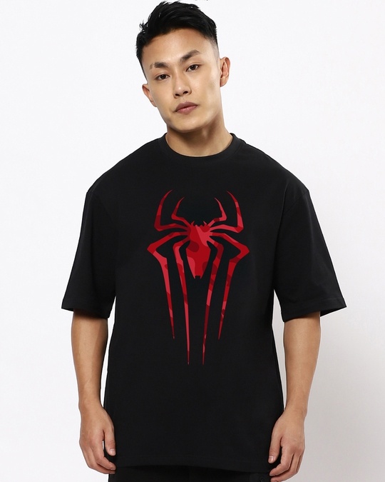 Men’s Black Spider Blend Graphic Printed Oversized T-shirt
