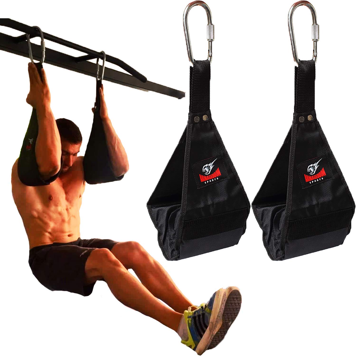 Sports Ab Slings Straps – Heavy Duty Pair for Pull Up Hanging Leg Raiser Fitness with Big Carabiner for Abdominal Training
