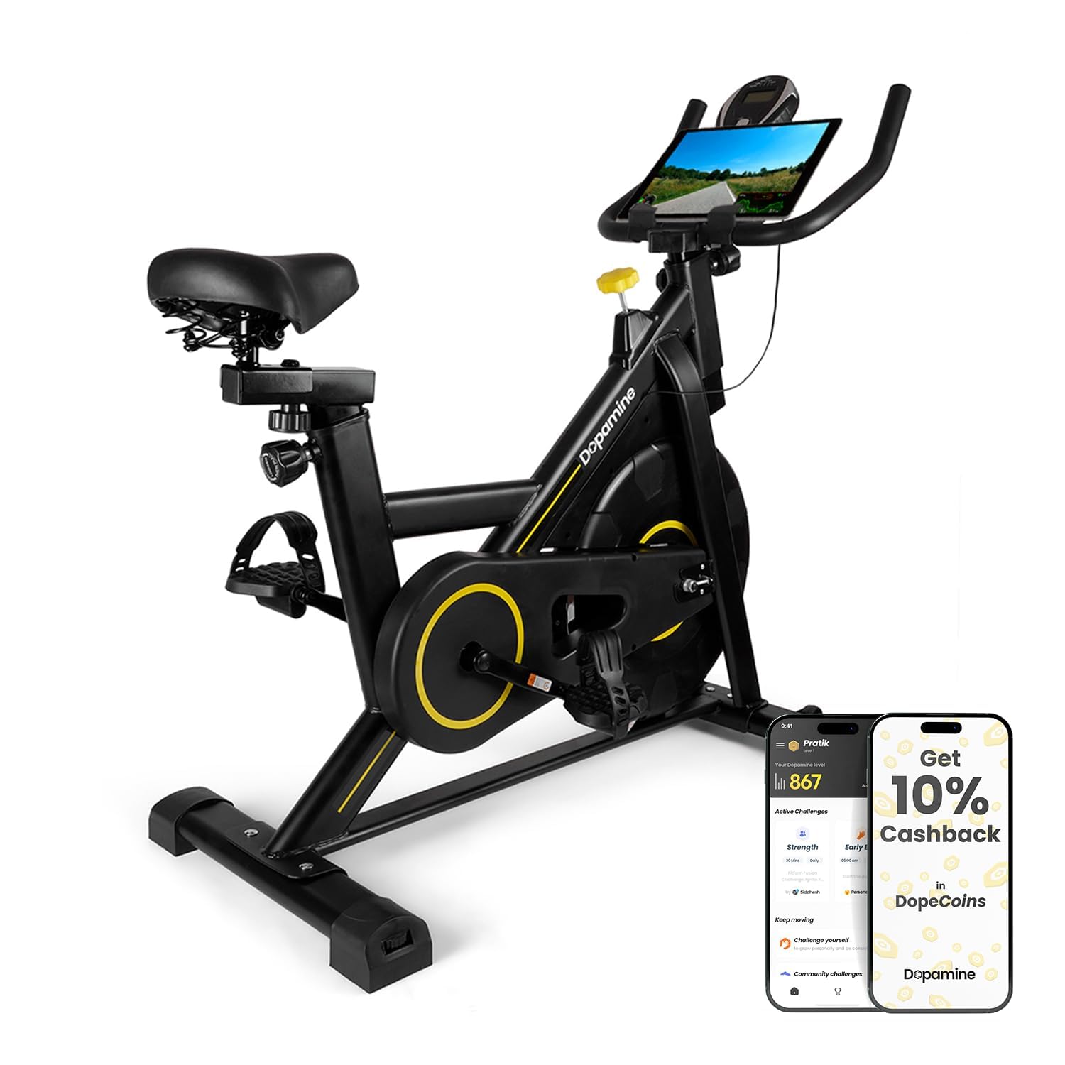 The Cube Club Bluetooth Enabled Exercise Spin Bike with Over 100 Magnetic Resistance Levels