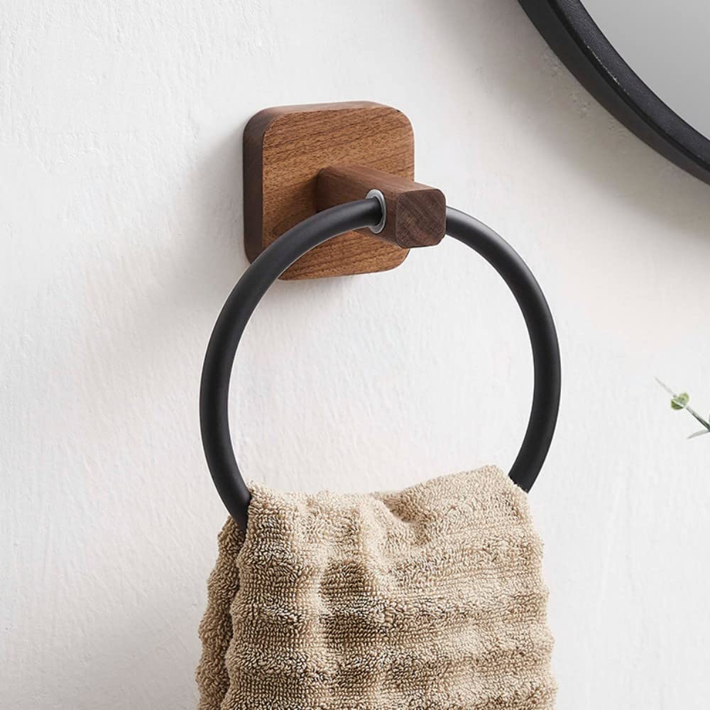 lanzoub Towel Ring, Towel Hanging Ring, Strong Adhesive, Wooden, Antique Towel Hanger