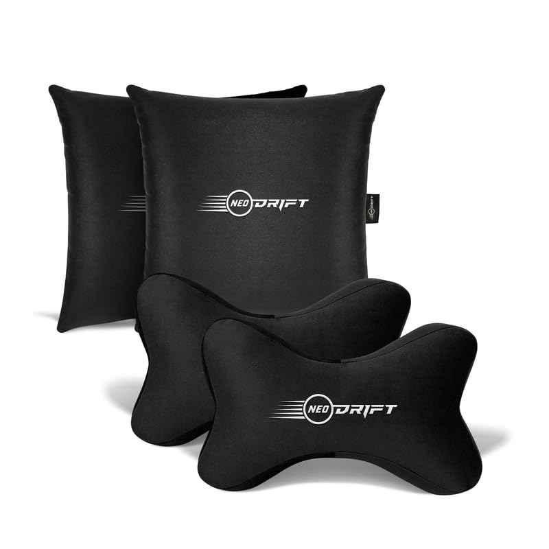 Neodrift Neo-Kit – Memory Foam Neck & Back Support Velvet Pillow for Neck, Head, Shoulder & Back Pain-Relief for Car Seat