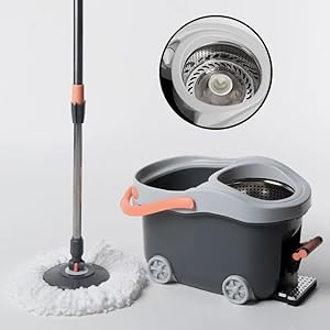 12L Spin Mop and Bucket with Wringer Set,Foot Pedal Upright Washing Bucket System
