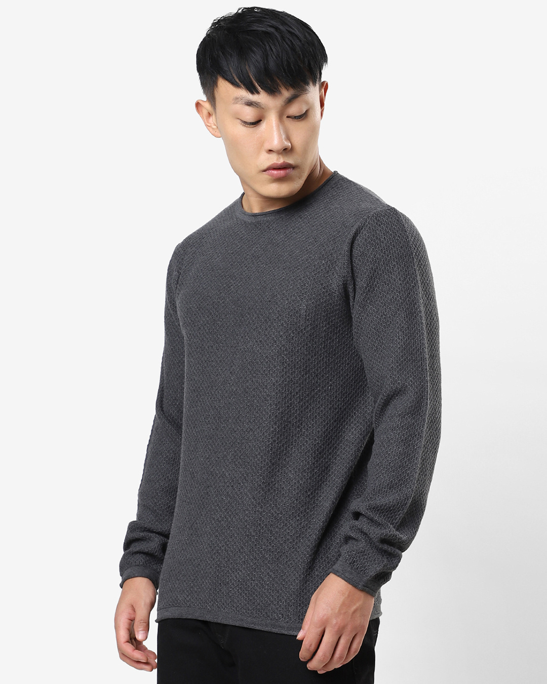 Men’s Anthra Melange Flat Knits Sweater