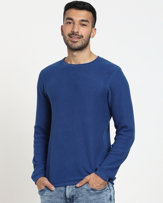 Men’s Blue Quartz Flat Knit Sweater