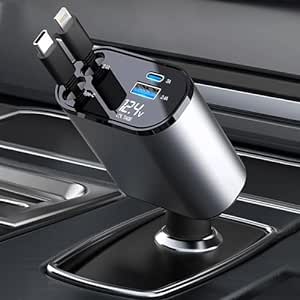 GLOWKR Retractable Car Charger, 4 in 1 Fast Car Phone Charger 60W