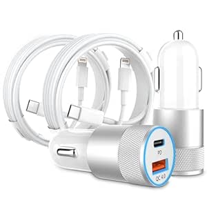 iPhone Fast Car Charger, 2 Pack48W Dual Port USB C Power Delivery All Metal Car Adapter