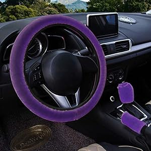 Fluffy Steering Wheel Cover Set, 3 pcs Winter Warm Steering Wheel Cover Handbrake Cover Gear Shift Cover