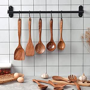 arythe Wooden Kitchen Utensils Set Non Stick Teak Wood Durable for Home Accessories 3pcs