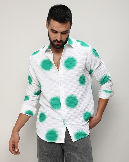 Men’s Chalk White & Emerald Green Printed Shirt