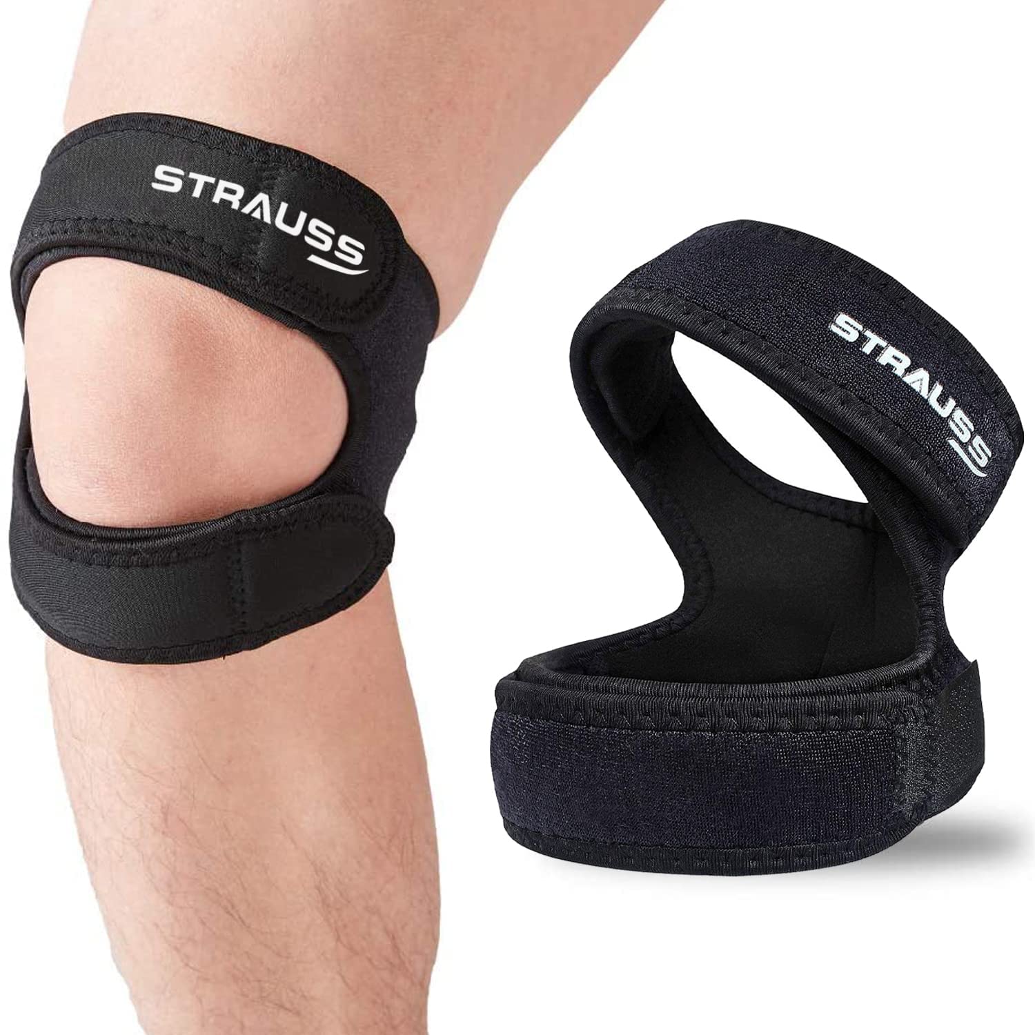 STRAUSS Adjustable Knee Support Patella (Dual Strap)| Compression Knee Brace for Men and Women