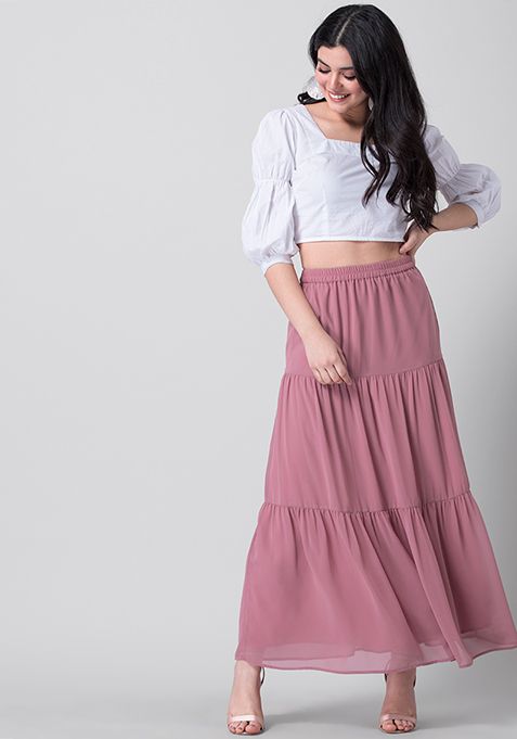 Dusty Pink Tiered Maxi Skirt