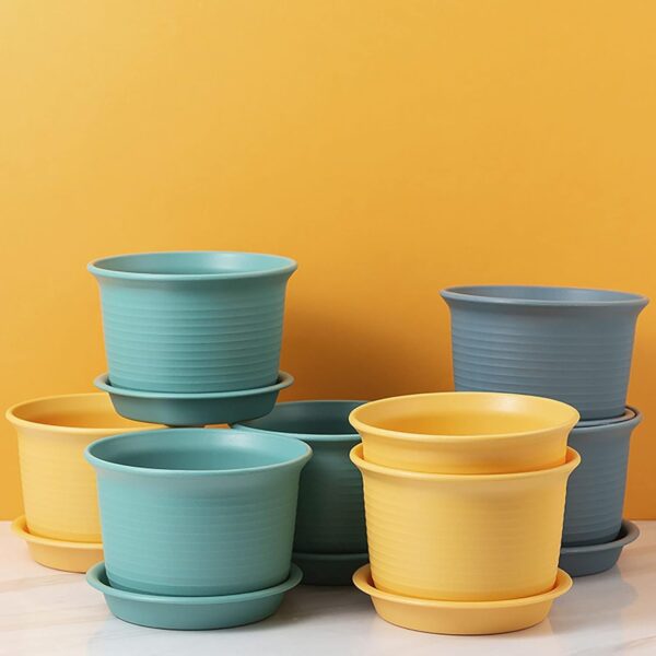 Plastic Round Flower Pots with Tray for Home Planters, Terrace, Garden Etc | Pack of 05