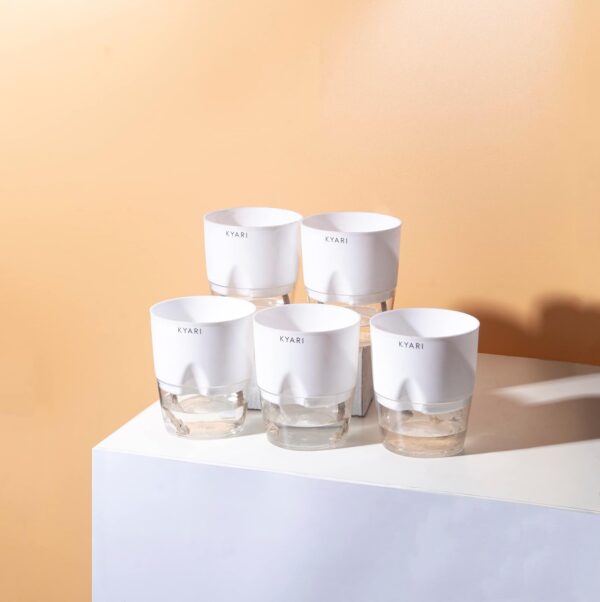 KYARI Combo of 5 White Self-Watering Pots for Indoor Plants, Best Flower Pots & Planters for Home Decor
