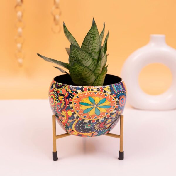 Radiant Multicolour Metal Pot with Stand, Rust-Free Powder Coating, Indoor Outdoor Use, Home Office Decor
