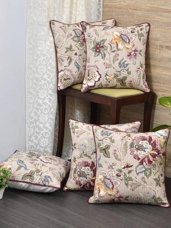 Clasiko Cushion Covers Set of 5 Beige Multicolor