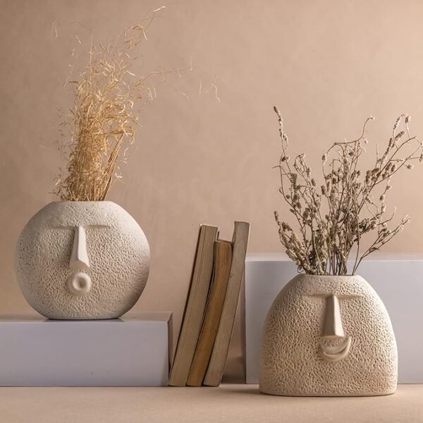 Homes Ceramic Flower Vase | Set of 2 | Upbeat Face Vase 5.5 inches