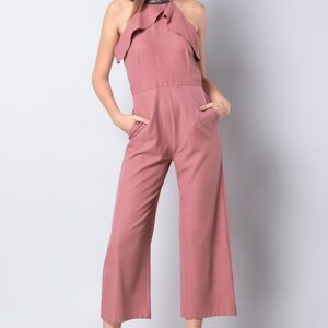 Pink Embellished Halter Jumpsuit
