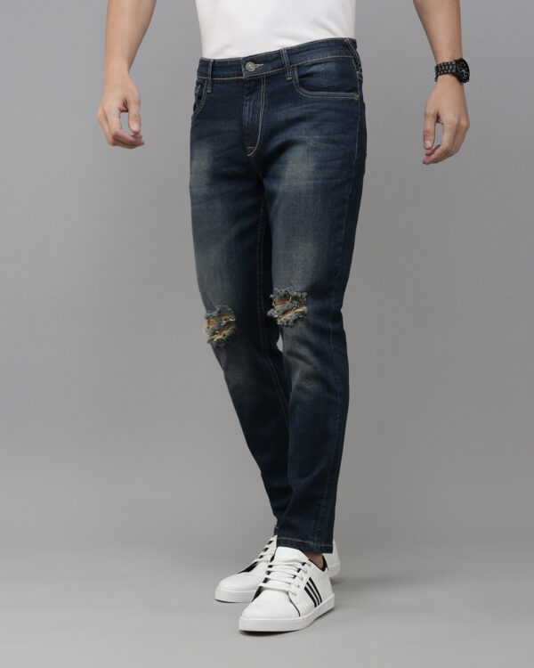 Men's Blue Washed Distressed Slim Fit Jeans