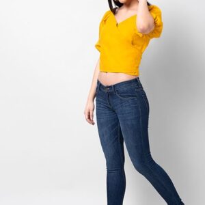 Mustard Solid Puff Sleeve Wrap Top