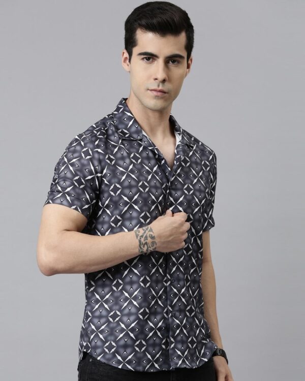 Men's Grey Printed Slim Fit Shirt