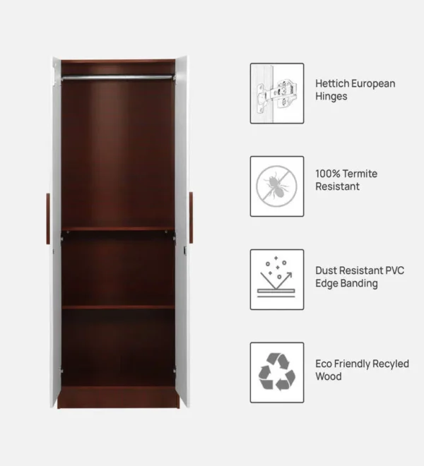 2 Door Wardrobe In White Colour With Locker