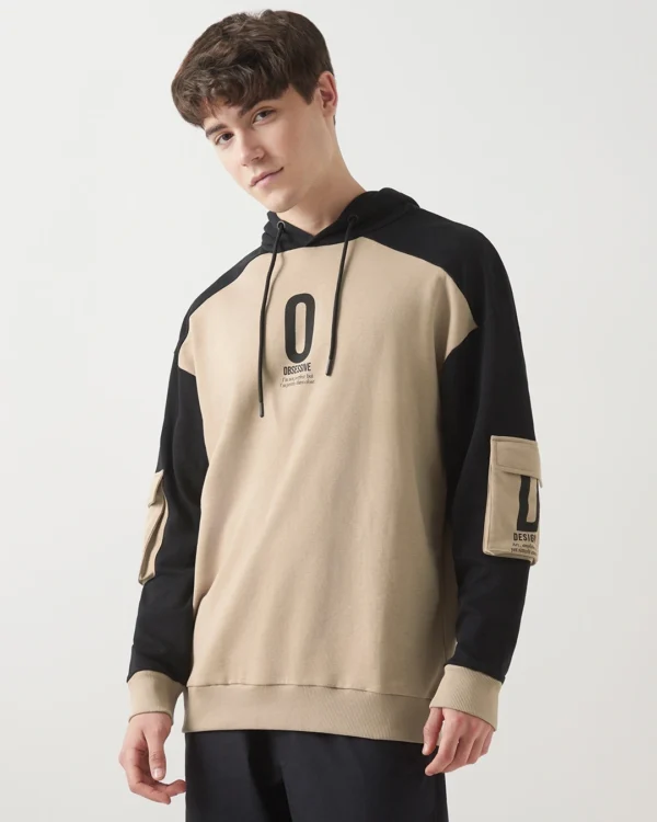 Men's Brown & Black Color Block Hoodies