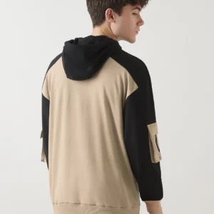 Men's Brown & Black Color Block Hoodies