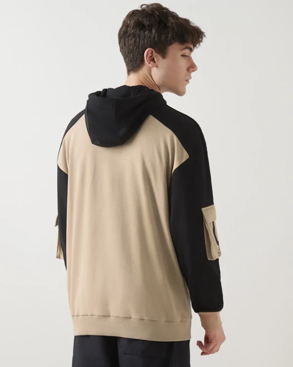 Men's Brown & Black Color Block Hoodies