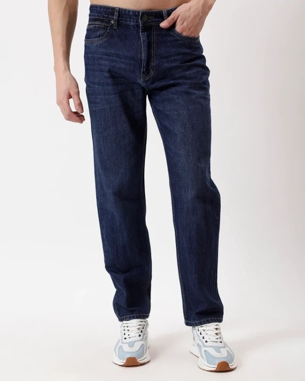TRIBE'S Men's Dark Blue Washed Jeans
