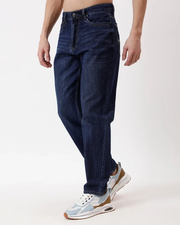 TRIBE'S Men's Dark Blue Washed Jeans