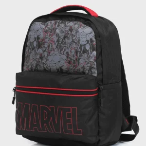 Unisex Black Marvel Printed Backpack