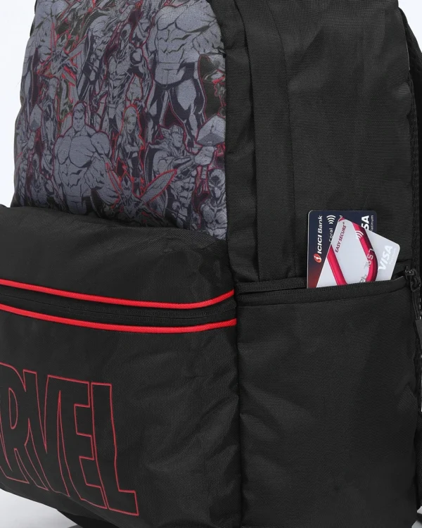 Unisex Black Marvel Printed Backpack